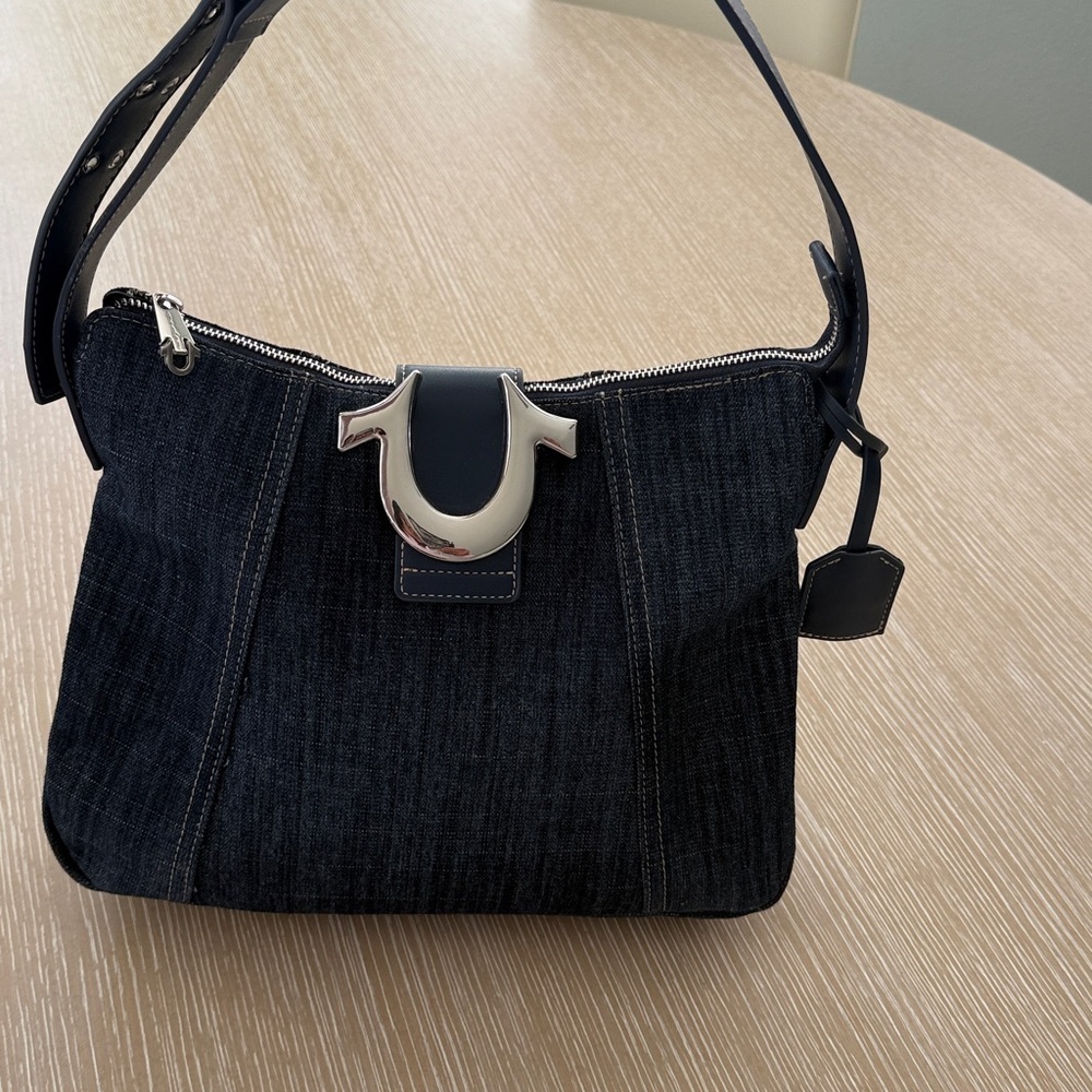 True Religion Horseshoe Dark Blue Denim Hobo Shoulder Women's Bag - Picture 13 of 16